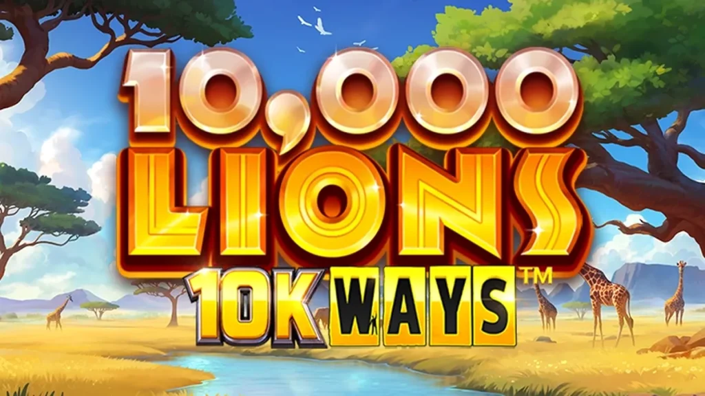Tampilan visual slot 10,000 Lions 10K Ways dengan tema singa yang megah