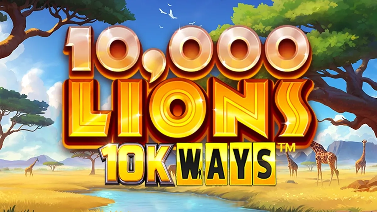 Tampilan visual slot 10,000 Lions 10K Ways dengan tema singa yang megah